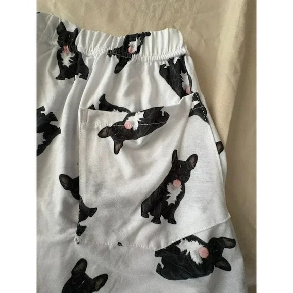 UR Of Love Women XS Shorts French Bulldog Print White Black Elastic Waist Lounge - Picture 3 of 11